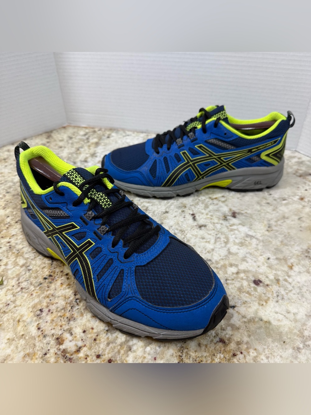 Asics Gel-Venture 7 Mens Trail Running Shoes Blue Neon Yellow 1014A072 Size 7
